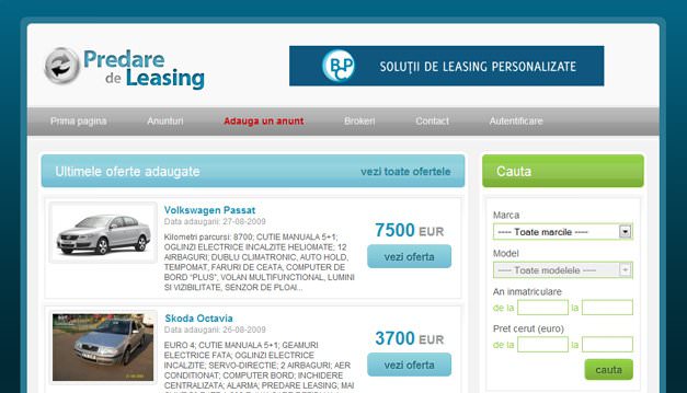 Screenshots of Predare de leasing