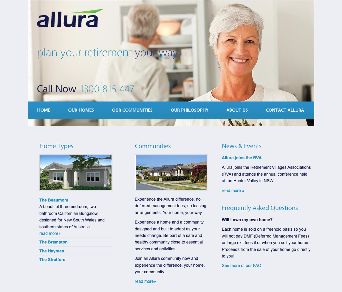 Screenshots of Allura Retirement Concepts