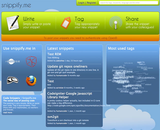 Screenshots of snippify.me